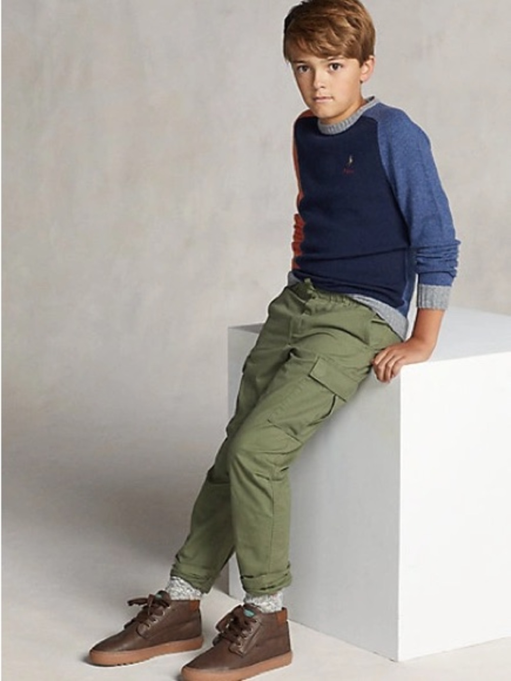 Olive Green Boys Cargo Pants